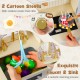 Wooden toy kitchen playset featuring 2 cartoon stoves, rotatable faucet, and 14 accessories for imaginative cooking fun.