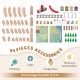 Wooden train set accessories including tracks, figures, and vehicles for imaginative play and creativity development.