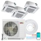 Ceiling cassette mini split AC system with 3 zones, 27000 BTU, featuring inverter technology and remote control.