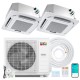 Ceiling cassette mini split AC system with 35,000 BTU capacity, includes two indoor units and energy-efficient inverter.