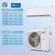 X-Pro 35000 BTU mini split AC system with heat pump, showcasing indoor and outdoor unit dimensions for efficient.