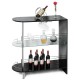 Black bar table with tempered glass shelves and wine holders, ideal for stylish storage in any interior space.