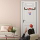 Over-the-door mini basketball hoop with shatterproof backboard and included rubber basketball for indoor fun.