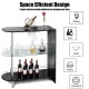 Black 2-holder bar table with tempered glass shelves, featuring a modern design for wine and glass storage.
