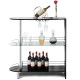Black 2-holder bar table with tempered glass shelves, perfect for storing wines and glasses in a modern setting.