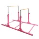Adjustable pink gymnastic training parallel bars with durable steel frame, ideal for gymnastics and yoga practice.