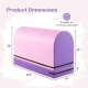 Dimensions of the purple and pink gymnastics vaulting box, suitable for kids aged 3-10, measuring 35.5" x 24" x 20".