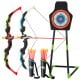Youth archery bow set featuring two LED light-up bows, 20 suction cup arrows, and a target for kids' outdoor fun.