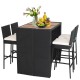 5-piece patio dining set featuring a solid acacia wood tabletop, PE wicker, and soft padded cushions for outdoor.